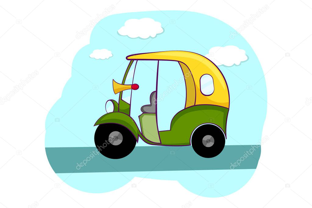 Vector cartoon illustration of India auto transport. Isolated on a white background.