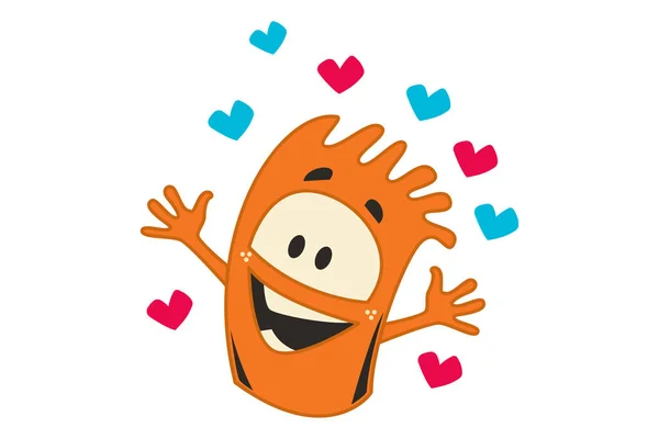 Ilustración Dibujos Animados Vectoriales Monstruo Naranja Feliz Con Corazones Aislado — Vector de stock