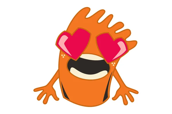 Ilustración Dibujos Animados Vectoriales Ojos Forma Corazón Monstruo Naranja Aislado — Vector de stock
