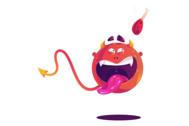 Canavarın yiyecek gördüğü vektör karikatür çizimi. Beyaz bir arkaplanda izole edilmiş.