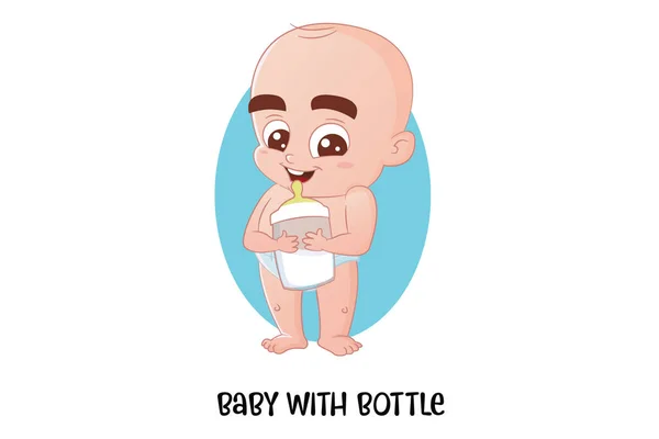 Vektor Cartoon Illustration Von Baby Mit Flasche Isoliert Auf Weißem — Stockvektor