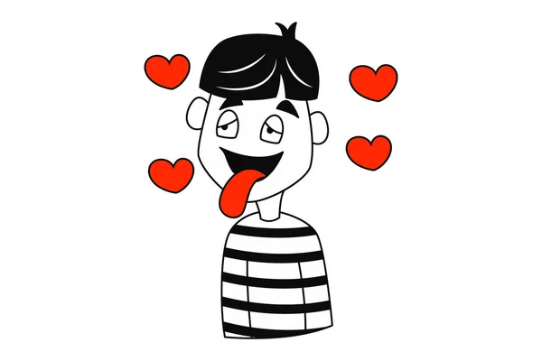 Vector Cartoon Illustration Boy Hearts Isolated White Background — 스톡 벡터