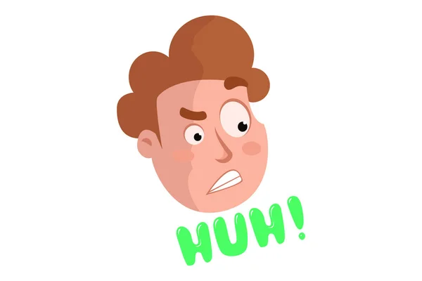 Vector Cartoon Illustration Angry Man Face Lettering Text Huh Isolated — 스톡 벡터