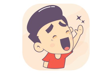 Erkek çocuğun şarkı söylediğinin vektör çizimi. Beyaz bir arkaplanda izole edilmiş.