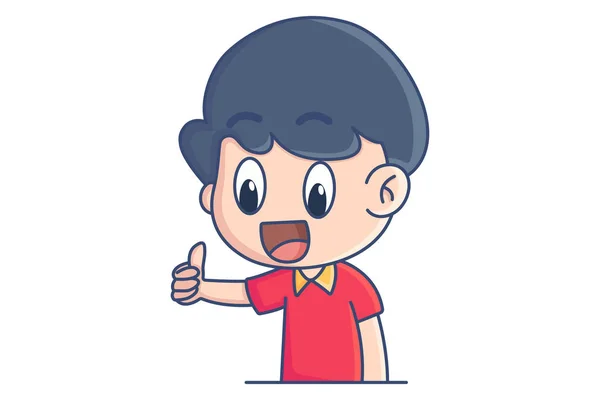 Vector Cartoon Illustration Boy Showing Thumbs Isolated White Background — 스톡 벡터
