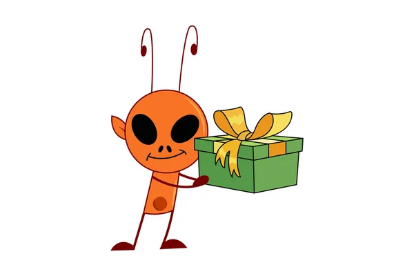 带礼品盒的可爱蚂蚁的矢量图解 被白色背景隔离 — 图库矢量图片