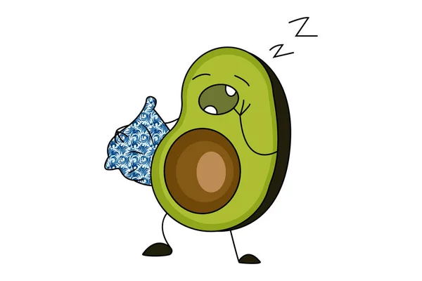 Vector Cartoon Illustration Avocado Fruit Sleeping Pillow Isolated White Background — Stok Vektör