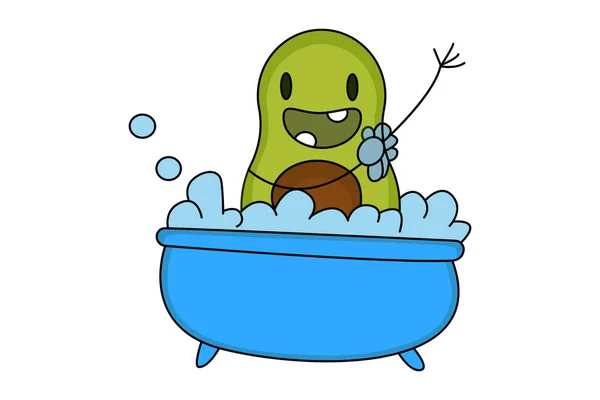 Vector Cartoon Illustration Cute Avocado Taking Bath Isolated White Background — 图库矢量图片