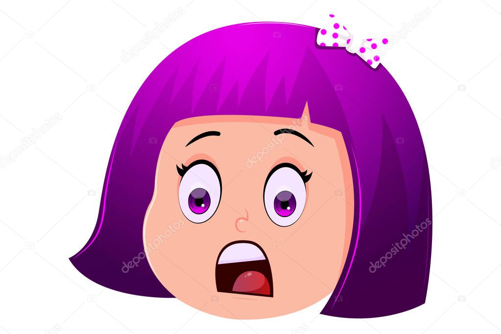 Vector cartoon illustration of beautiful girl expression with surprise. Isolated on a white background.