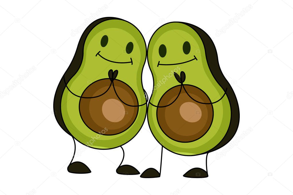 Vector cartoon illustration of avocado fruit sleeping with a pillow. Isolated on a white background.