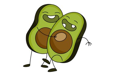 Vector cartoon illustration. Two avocados are playing together. Isolated on a white background.
