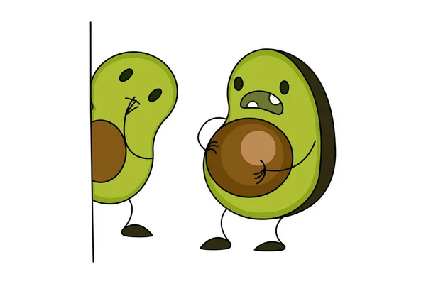 Vector Cartoon Illustration Two Avocados Isolated White Background — Stok Vektör