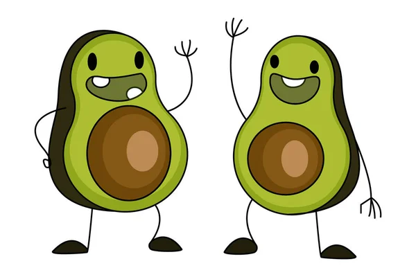 Vector Cartoon Illustration Two Happy Avocados Isolated White Background — Stok Vektör