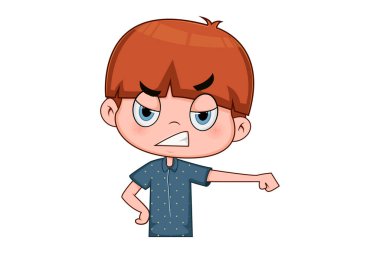 Vector cartoon illustration of the little angry boy. Isolated on a white background.