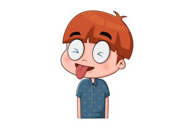 Vector cartoon illustration of a boy showing his tongue. Isolated on a white background.