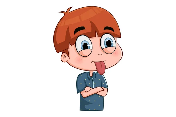 Vector Cartoon Illustration Cute Boy Showing His Tongue Isolated White — Stok Vektör