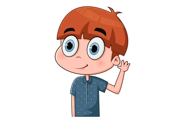 Vector Cartoon Illustration Cute Boy Waving Hand Isolated White Background — ストックベクタ