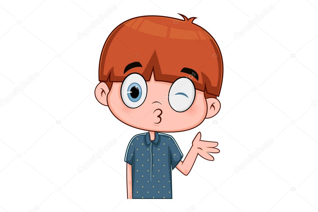 Vector cartoon illustration of cute boy winking the eye. Isolated on a white background.
