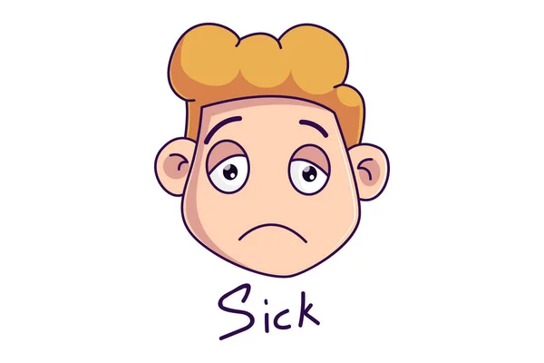 Vector Cartoon Illustration Unwell Boy Lettering Text Sick Isolated White — 图库矢量图片