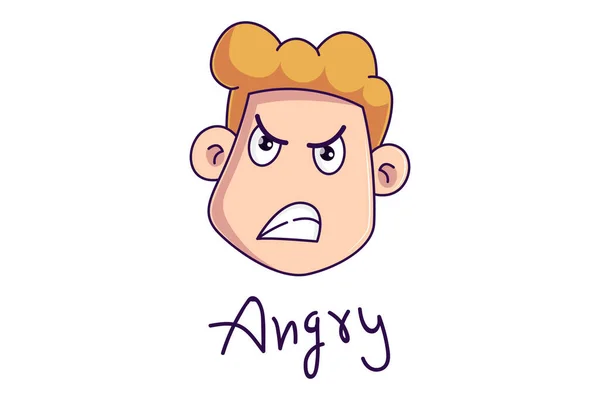 Vector Cartoon Illustration Angry Boy Lettering Text Angry Isolated White — Stock Vector