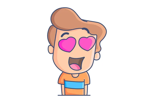 Vector Cartoon Illustratie Van Verliefde Jongen Geïsoleerd Witte Achtergrond — Stockvector