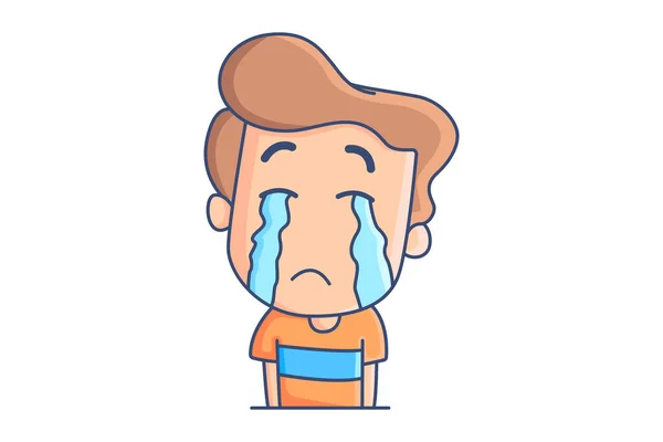 Векторная Карикатура Мальчика Слезами Глазах Плачем Изолированный Белом Фоне — стоковый вектор