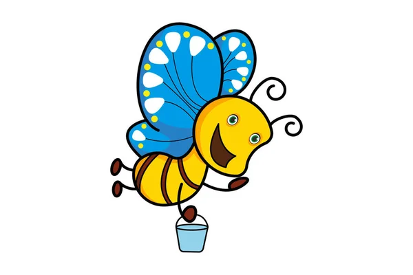 Vector Cartoon Illustration Butterfly Holding Bucket Isolated White Background — 스톡 벡터