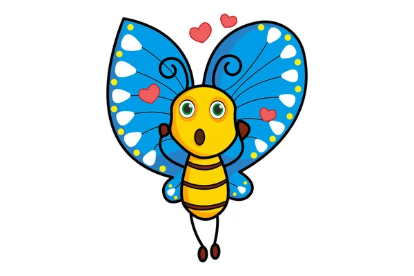 Ilustración Dibujos Animados Vectoriales Mariposa Enamorada Aislado Sobre Fondo Blanco — Vector de stock