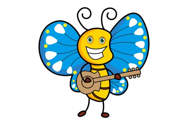 Vector Cartoon Illustration Butterfly Guitar Isolated White Background — 스톡 벡터