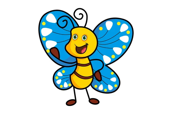 Dibujos Animados Vectoriales Ilustración Mariposa Sonriente Aislado Sobre Fondo Blanco — Vector de stock