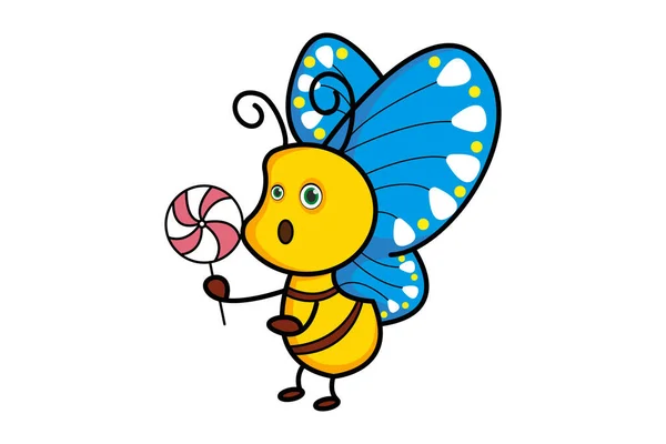 Vektor Cartoon Illustration Des Schmetterlings Mit Einem Papierfächer Isoliert Auf — Stockvektor