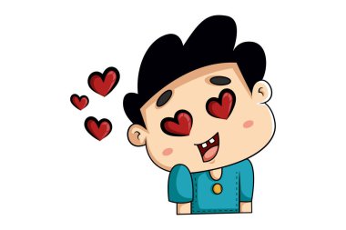 Aşık çocuğun vektör karikatür çizimi. Beyaz arkaplanda izole.