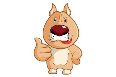 Köpeğin baş parmağını gösteren vektör karikatür çizimi. Beyaz arkaplanda izole.