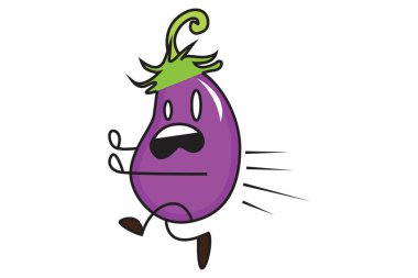 Hızlı çalışan patlıcanın vektör çizimi. Beyaz arkaplanda izole.