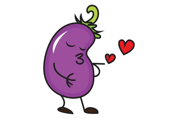 Vector Cartoon Illustration Eggplant Kissing Love Isolated White Background — Stock Vector