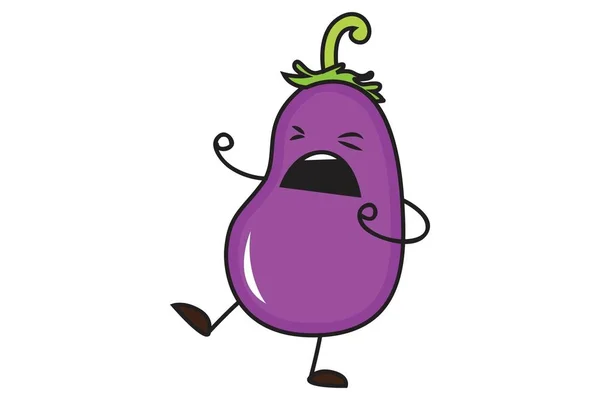 Vector Cartoon Illustratie Van Vervelende Aubergine Geïsoleerd Witte Achtergrond — Stockvector