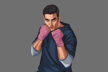 Aktör Akshay Kumar 'ın vektör çizimi. Renkli arkaplanda izole.