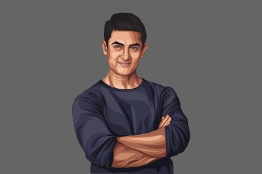 Aktör Amir Khan 'ın vektör çizimi. Renkli arkaplanda izole.