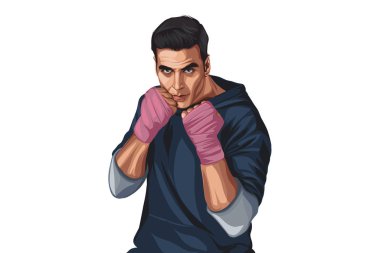Aktör Akshay Kumar 'ın vektör çizimi. Beyaz arkaplanda izole.
