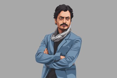 Aktör Nawazuddin Siddiqui 'nin vektör çizimi. Renkli arkaplanda izole.