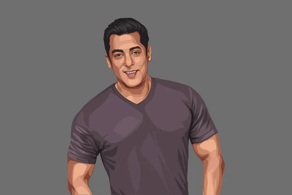 Desenho Animado Vetorial Ilustração Ator Salman Khan Isolado Fundo Colorido — Vetor de Stock