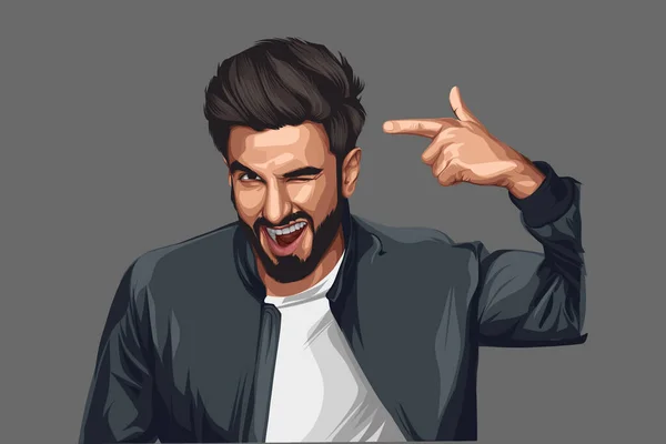 Desenho Animado Vetorial Ilustração Ator Ranveer Singh Isolado Fundo Colorido —  Vetores de Stock