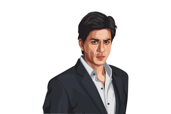 Vector Cartoon Illustration Actor Shahrukh Khan Isolated White Background — Stock Vector