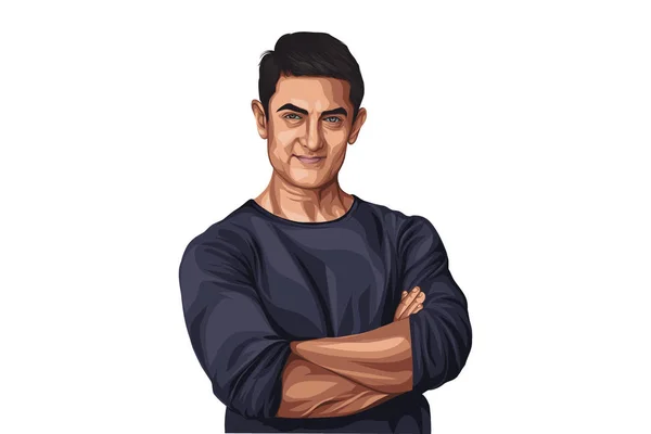 Vector Cartoon Illustration Des Schauspielers Amir Khan Isoliert Auf Weißem — Stockvektor