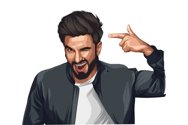 Vector Cartoon Illustration Actor Ranveer Singh Isolated White Background — Stock Vector