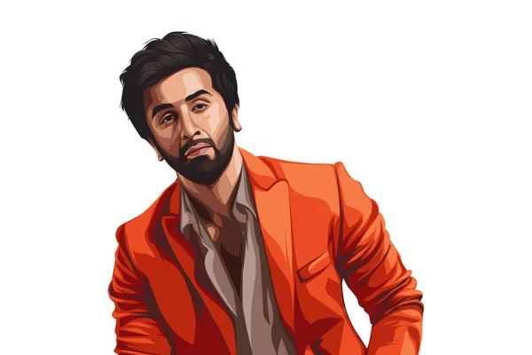 Vector Cartoon Illustration Actor Ranbir Kapoor Isolated White Background — Stock Vector