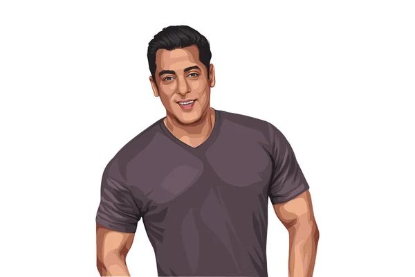 Vector Cartoon Illustration Actor Salman Khan Isolated White Background — Stock Vector