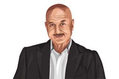 Aktör Anupam Kher 'in vektör çizimi. Beyaz arkaplanda izole.