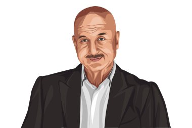Vector cartoon illustration of actor Anupam Kher. Isolated on white background. clipart