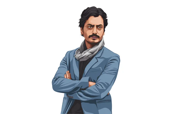 Vector Cartoon Illustration Actor Nawazuddin Siddiqui Isolated White Background — Stock Vector